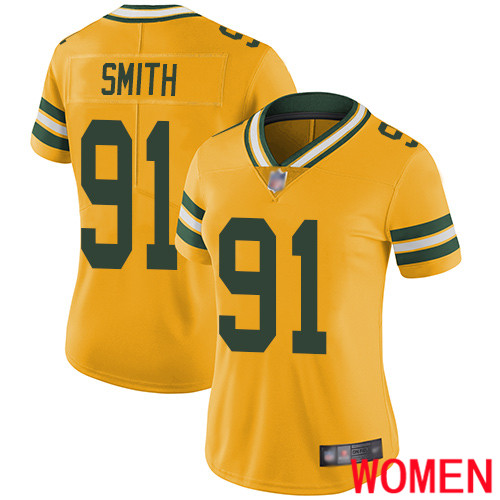 Green Bay Packers Limited Gold Women #91 Smith Preston Jersey Nike NFL Rush Vapor Untouchable->youth nfl jersey->Youth Jersey